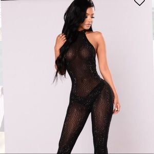 NWT Fashion Nova Black Stone Sheer full jumpsuit